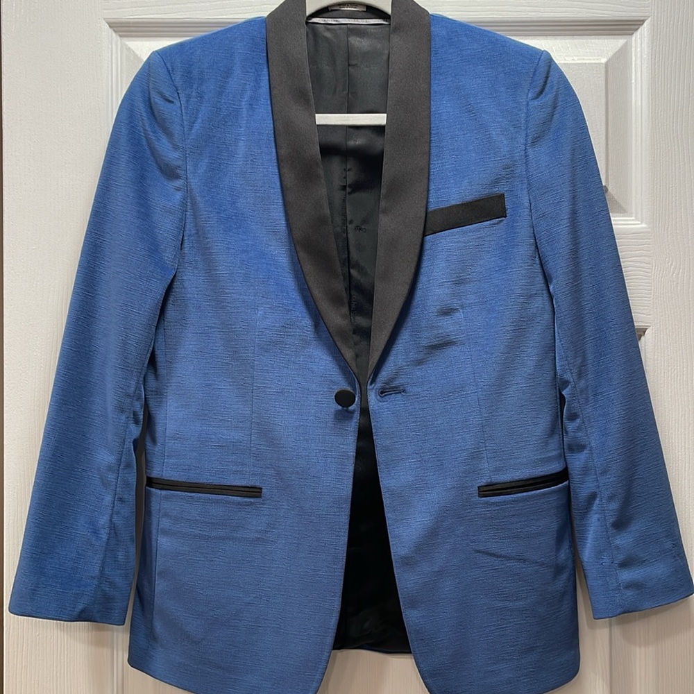 Boys CALVIN KLEIN velvet suit jacket- blue with black accents - Size 14